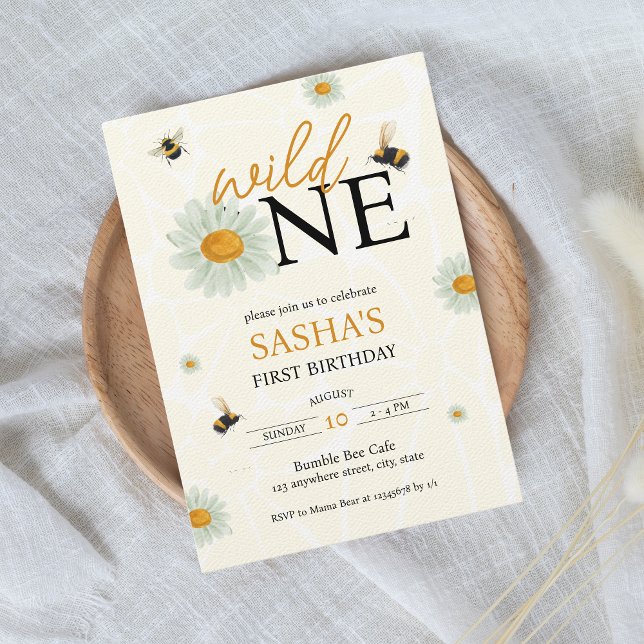 Convite Daisy Bee Wild One Girl's primeiro aniversario (Daisy Bees Wild one Girl's 1st birthday invitation)