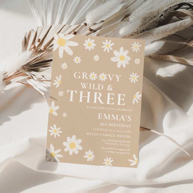 Convite Daisy Beige Aniversário de criança (Criador carregado)