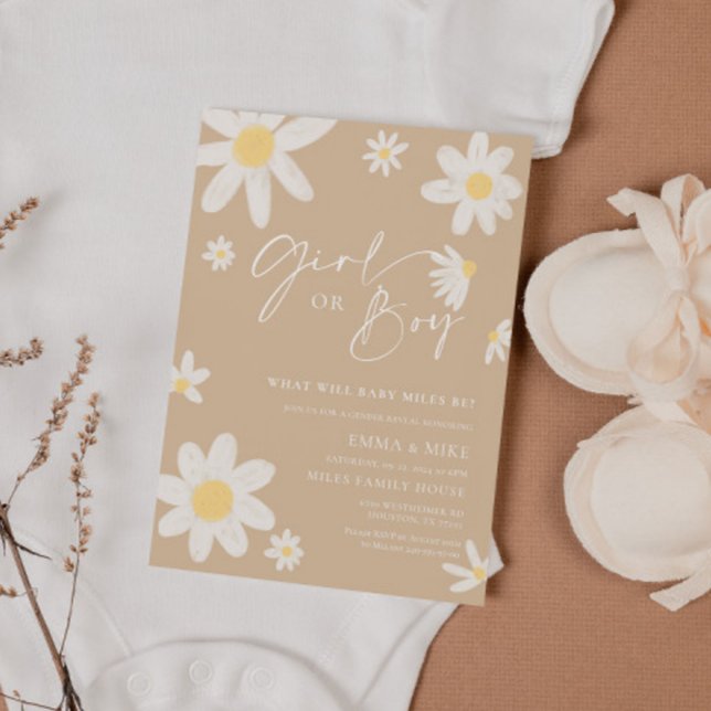 Convite Daisy Beige Girl ou Boy Gender Reveal (Criador carregado)