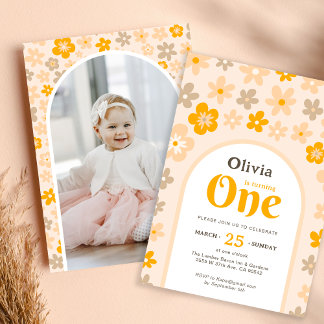 Convite Daisy Boho Festa do primeiro aniversario Floral de