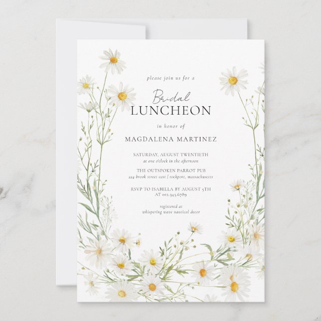 Convite Daisy Boho Wildflower Rustic Bridal Luncheon (Frente)