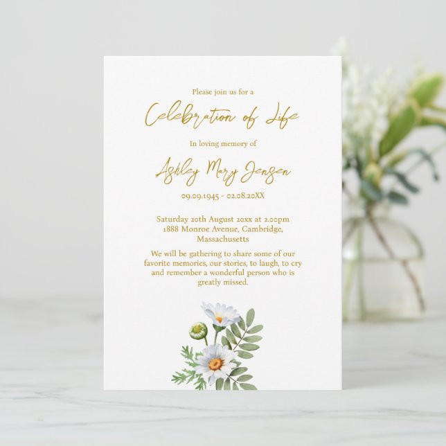 Convite Daisy Celebration of Life Funeral (Em pé/Frente)