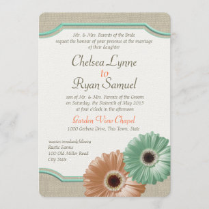 Convite Daisy e Burlap Mint e Peach