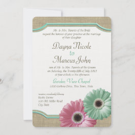 Convite Daisy e Burlap Mint Verde e Rosa