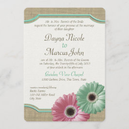 Convite Daisy e Burlap Mint Verde e Rosa