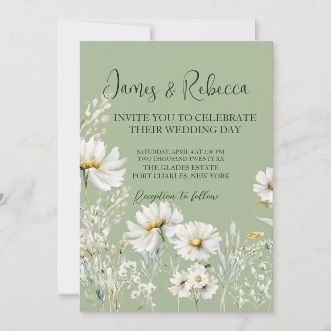 Convite Daisy Earthy Sage & Botanical Greenery Wedding  (Frente)