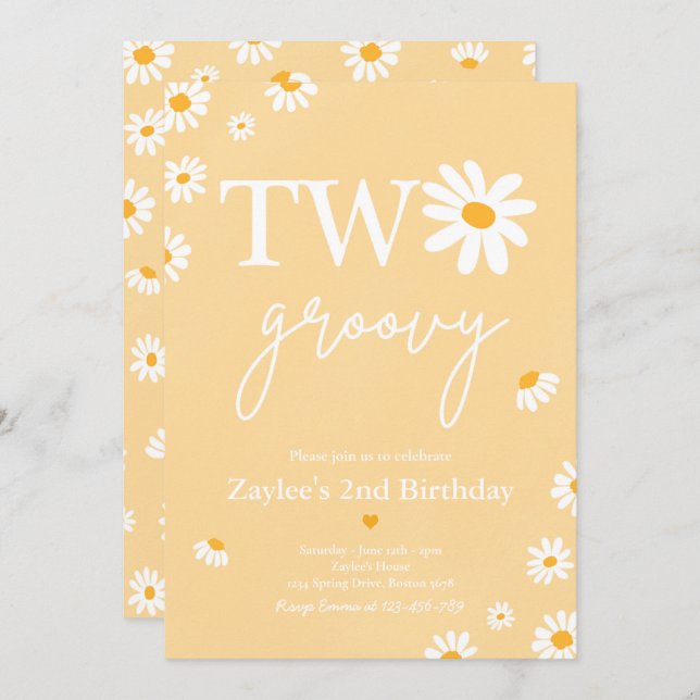 Convite Daisy Festa de aniversário Bohmian 2 Groovy Birthd (Frente/Verso)
