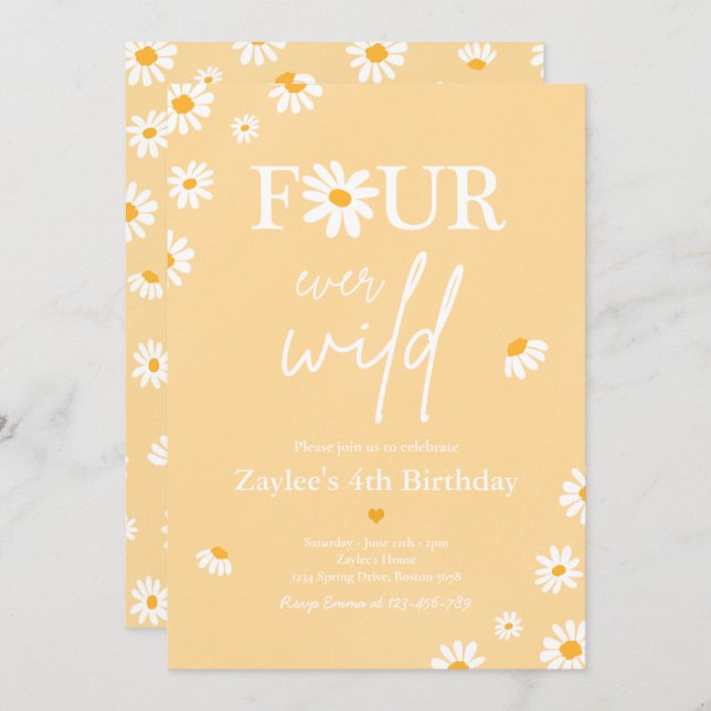 Convite Daisy Festa de aniversário Bohmian Four Ever Wild (Frente/Verso)