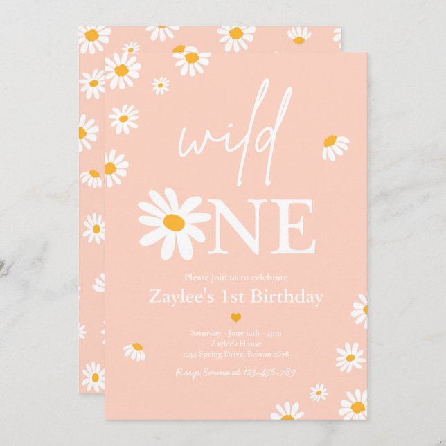 Convite Daisy Festa de aniversário Bohmian Wild One primei (Frente/Verso)