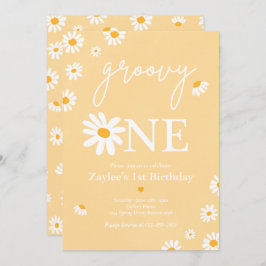 Convite Daisy Festa de aniversário Boho Groovy Um primeiro