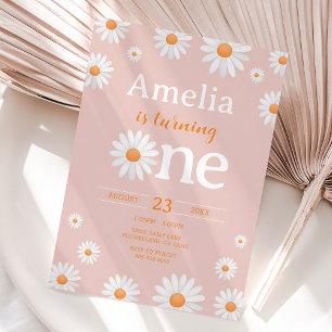 Convite Daisy First Birthday Invitation, Boho Pink Floral