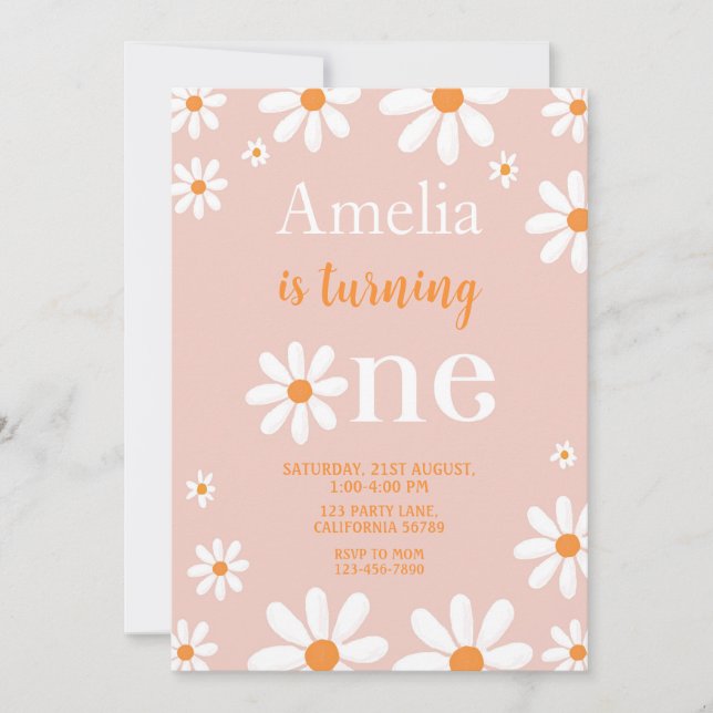 Convite Daisy First Birthday Invitation Daisy 1rua Invite (Frente)