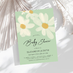Convite Daisy Floral Sage Green Chá de fraldas