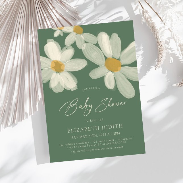 Convite Daisy Floral Sage Green Chá de fraldas (Criador carregado)
