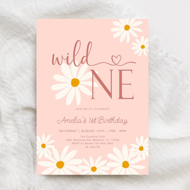 Convite Daisy Floral Wild One primeiro aniversario (Criador carregado)