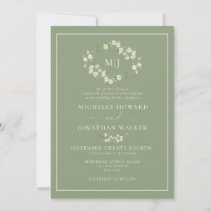 Convite Daisy Floral Wreath Formal Elegante Casamento
