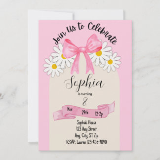 Convite Daisy Flower and Bow Birthday Invitation