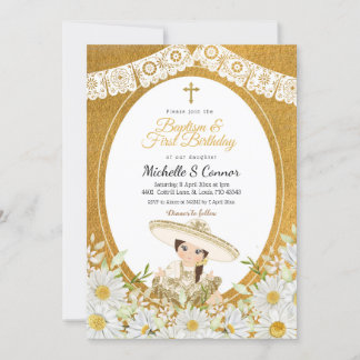 Convite Daisy Flowy Charra Girl Baptism e Primeiro Anivers