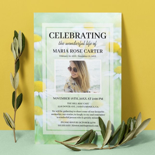 Convite Daisy Funeral | Celebrar Foto Memorial Life (Criador carregado)