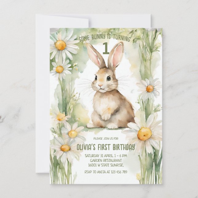 Convite Daisy Garden Um coelho é um (Frente)