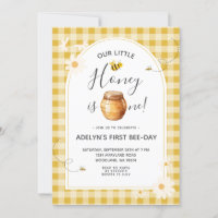 Daisy Gingham Honey Bee primeiro aniversario Invit