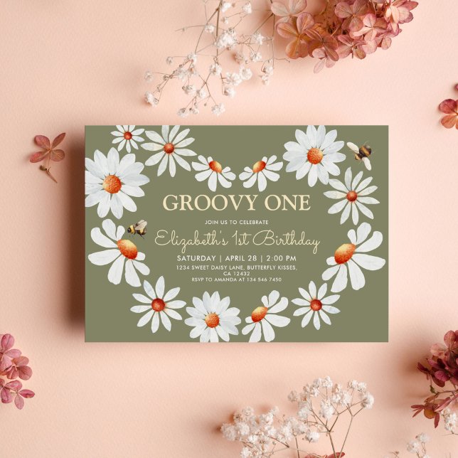 Convite Daisy Groovy Um primeiro aniversario (Criador carregado)