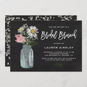 Convite Daisy Mason Jar Rustic Chalkboard Bridal Brunch