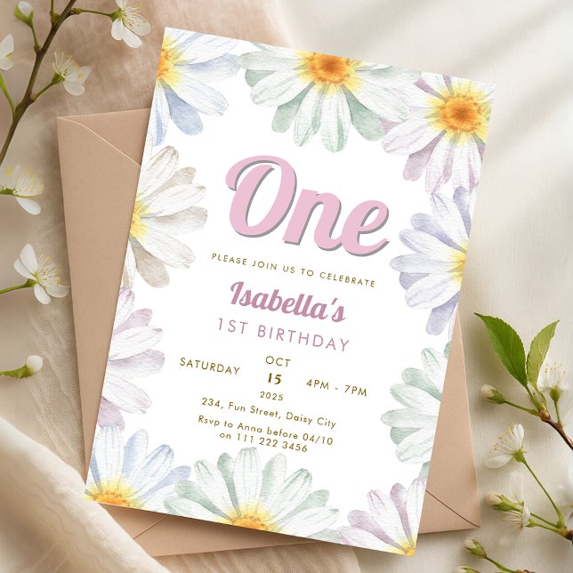 Convite Daisy One 1rua segundo 3º aniversário da 5 (Daisy One 1st 2nd 3rd 4th 5th Flower Birthday Invitation)