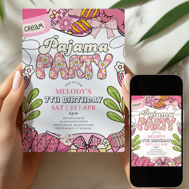 Convite Daisy Pajama Party Birthday Invitation (Criador carregado)