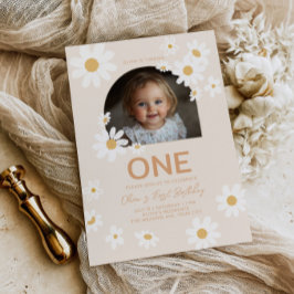 Convite Daisy Photo First Birthday Invite