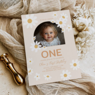 Convite Daisy Photo First Birthday Invite