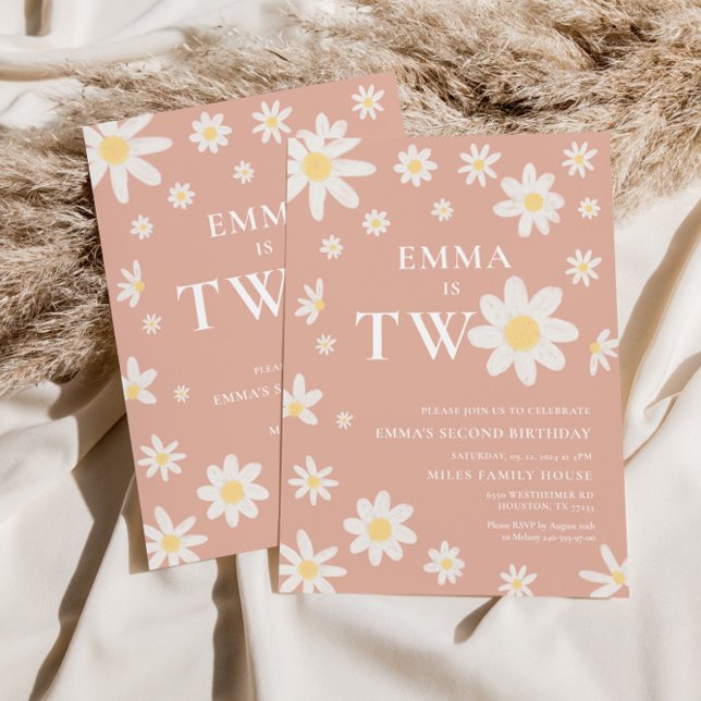 Convite Daisy Pink Blush Segundo segundo aniversário (Criador carregado)