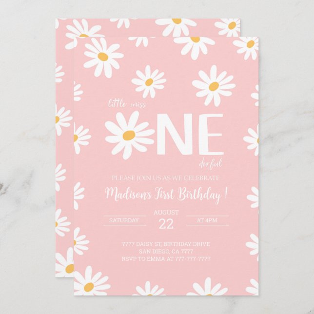 Convite Daisy primeiro aniversario (Frente/Verso)