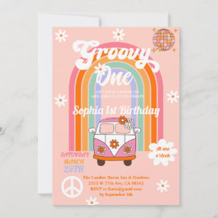 Convite Daisy Rainbow Van Groovy Um Partido primeiro anive