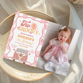 Convite Daisy & Retro Van Dois segundo aniversário Groovy 