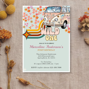 Convite Daisy & Retro Van Floral Wild One primeiro anivers