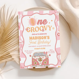 Convite Daisy & Retro Van Pastel Um primeiro aniversario d