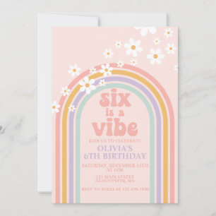 Convite Daisy Six é um Vibe Pastel arco-íris de 6º anivers