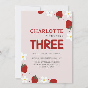 Convite Daisy Strawberry Light Cinza 3º Aniversário do Ver