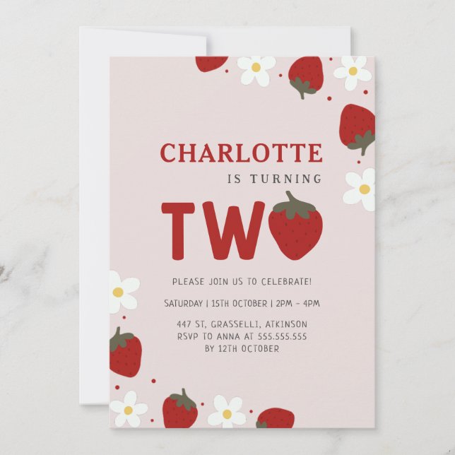 Convite Daisy Strawberry Light Cinza segundo Verão Anivers (Frente)