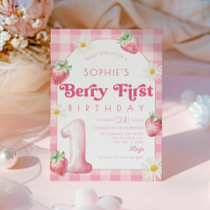 Convite Daisy Strawberry primeiro aniversario Berry Primei
