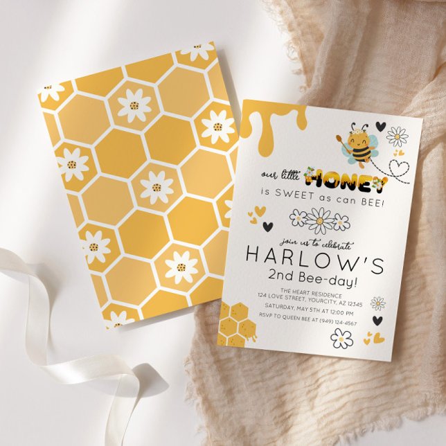 Convite Daisy Sweet como Bee Honey Bumble Bee Birthday (Criador carregado)