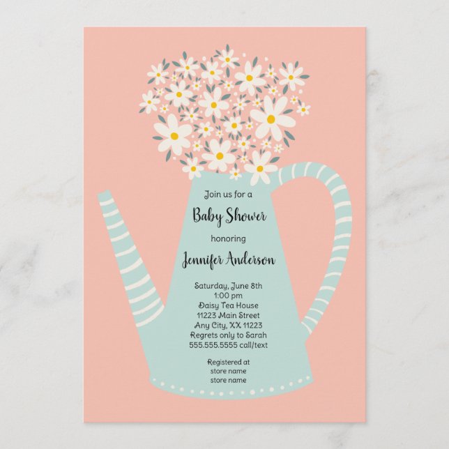 Convite Daisy Teapot Baby Shower Invitation (Frente)