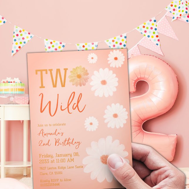 Convite Daisy Two Wild Second segundo aniversário Girl Flo (Criador carregado)