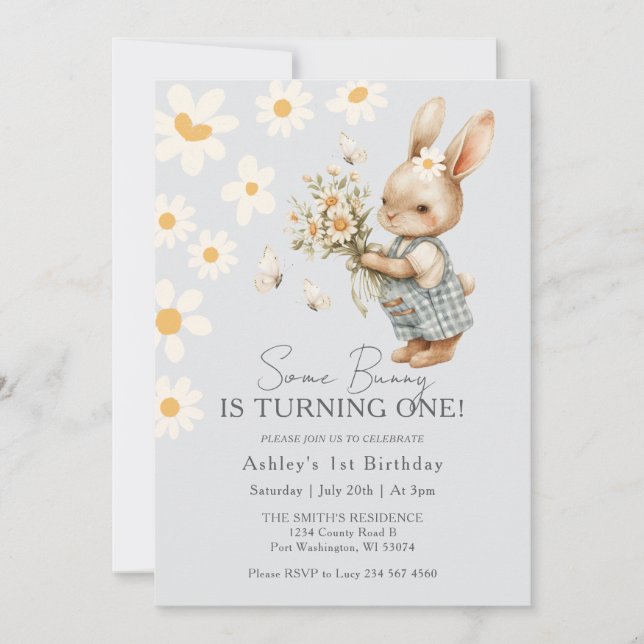 Convite Daisy, um coelho está virando uma Páscoa (Frente)