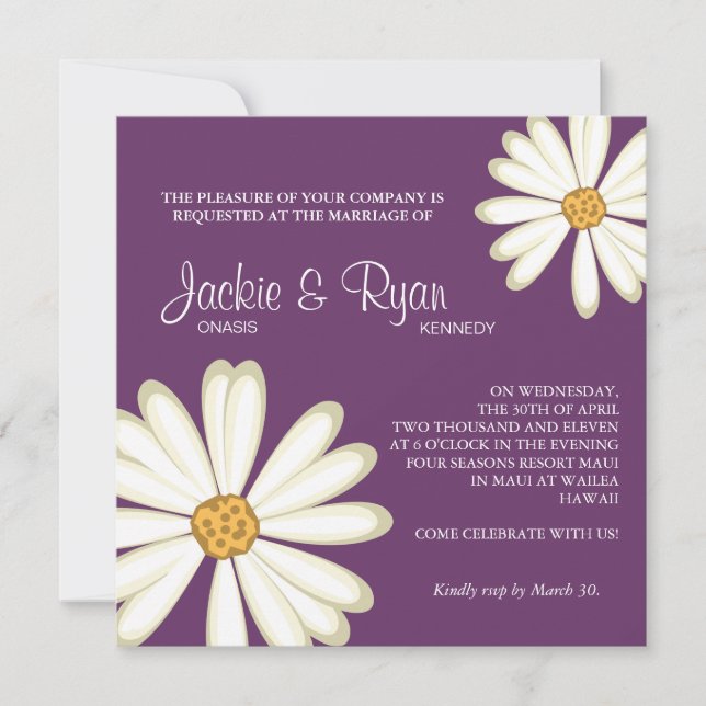 Convite Daisy Wedding Invitation Flower White rople (Frente)