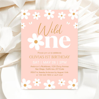 Convite Daisy Wild One 1st Birthday Invitation