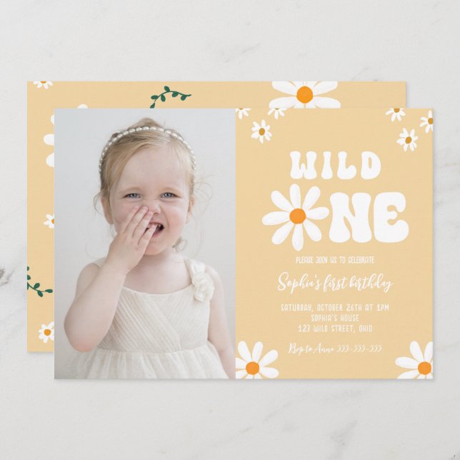 Convite Daisy Wild One Party Boho Photo (Frente/Verso)