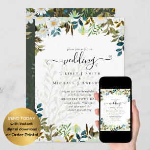Convite Daisy Wildflower Greenery Wedding