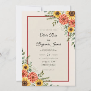 Convite Dália de Girassol Enferrujado Casamento